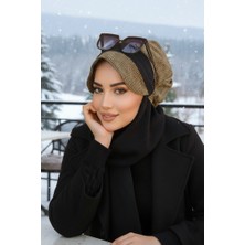 Aişe Tesettür Hardal Siyah Kare Desen Tesettür Şapka