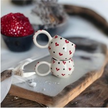 Uslucan Alışveriş Özel Kabartmalı Kalpli 2'li El Yapımı Seramik Kupa