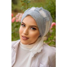 Aişe Tesettür Bebe Mavi Simli Abiye Bone