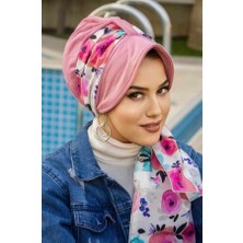 Aişe Tesettür Gülkurusu Çiçek Fularlı Şapka Bone