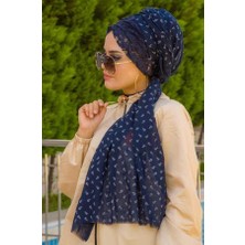 Aişe Tesettür Lacivert Çiçekli Koton Bandana Şal - 50100