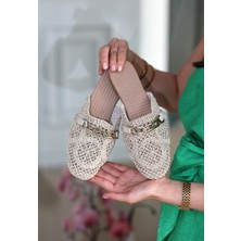 DMR Elegance Emert Bej Örgülü Terlik