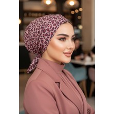 Aişe Tesettür Bordo Leopar Desen Çapraz Bone