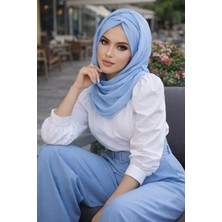 Aişe Tesettür Bebe Mavi Büzgülü Hazır Şal