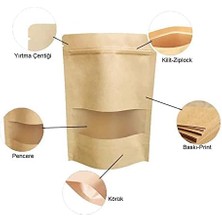 Uslucan Alışveriş Pencereli Kağıt Doypack (18X29) 50 Adet | Gıda ile Temasa Uygun | Kilitli Kolay Açma Kapama | Bariyerli | Kullanım: Kuruyemiş, Kahve, Baharat ve Mutfak Düzenleyici