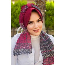 Aişe Tesettür Bordo Etnik Desen Şapkalı Bone