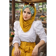 Aişe Tesettür Hardal Desenli Burgu Hazır Şal