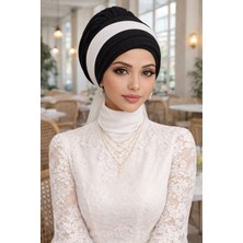 Aişe Tesettür Siyah Piliseli Fularlı Bone