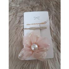 Efna Store Fiyonk ve Çiçek Model Figürlü Tül Inci Zirkon Taş Detaylı Kız Çocuk Toka Set