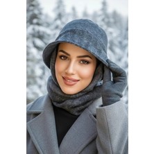 Aişe Tesettür Antrasit Atkılı Bucket Şapka - 30400