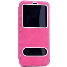 Uslucan Alışveriş Galaxy S8 Plus Kılıf Kapaklı Iç Kısım Silikonpencereli Koruma Kap Pembe Koyu