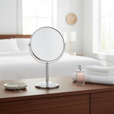 Uslucan Alışveriş Deconox Paslanmaz Çelik Ayaklı Çift Taraflı Makyaj ve Tıraş Aynası (16 Cm) | 1 Tarafı Büyüteçli (5 Kat) | Büyük Boy, Siyah ve Gümüş Renk Seçenekleri (Gümüş)