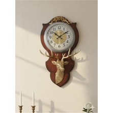 Ahşap Geyikli Duvar Saati 77*41 cm