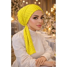 Aişe Tesettür Sarı Puantiyeli Eşarp Bone