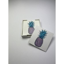 Uslucan Alışveriş 6’lı Ahşap Bardak Altlığı Seti (Kutulu - Ananas Desenli)