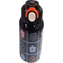 Uslucan Alışveriş Çelik Içli Termos 550ML Siyah Çiçekli