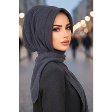 Aişe Tesettür Antrasit Kapüşonlu Kışlık Çıtçıtlı Şal