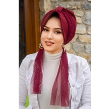 Aişe Tesettür Bordo Fularlı Şapka Bone