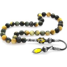 Uslucan Alışveriş 1000 Ayar Gümüş Kazaz Püskül Küre Kesim Karışık Renk Kaplangözü Doğaltaş Tesbih