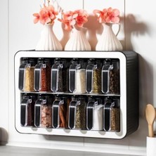 Uslucan Alışveriş 12'li Baharatlık Takımı, Kaşıklı Kapaklı ve Kendinden Yapışkanlı (Siyah-Beyaz)