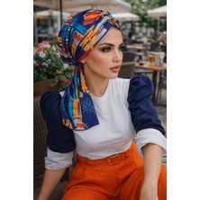 Aişe Tesettür Lacivert Suluboya Büzgülü Eşarp Bone