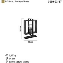 Uslucan Alışveriş Eskitme Siyah Boyalı Masa Lambası 1 x E27