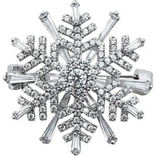 Oya Silver Beyaz Işıltılı Baget Taşlı Kar Tanesi Kadın Gümüş Broş Yaka Iğnesi 2.5x2.5cm