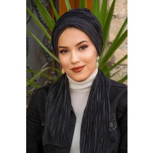 Aişe Tesettür Siyah Piliseli Atkılı Bone