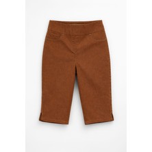 Markapia Kadın Yüksek Bel Likralı Esnek Kahverengi Jean Kapri