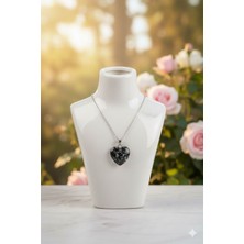 Lia Charm Doğal Kar Tanesi Obsidyen Taşı Kalp Kesim Kolye - Şifa ve Koruma Temalı Kadın Kolye