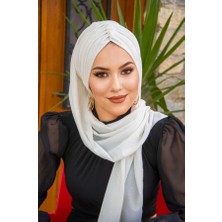 Aişe Tesettür Beyaz Kelebek Model Büzgülü Bone Şal