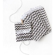 Uslucan Alışveriş Zikzak Desenli 50 Adet Kese Kağıdı, Beyaz-Siyah, 11X20 cm