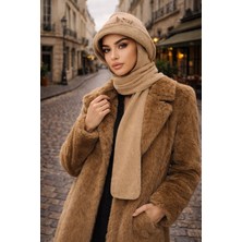 Aişe Tesettür Camel Aksesuarlı Atkılı Vintage Şapka