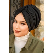 Aişe Tesettür Siyah Burgu Model Dolgulu Bone / Küçük Boy
