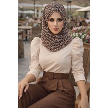 Aişe Tesettür Kahve Taş Rengi Geometrik Desen Hazır Şal