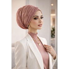 Aişe Tesettür Pudra Yaldızlı Piliseli Büzgülü Salaş Bone