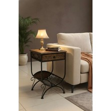 Metal Ayaklı Ahşap Gövdeli Çekmeceli Yan Sehpa 40*40*70 cm