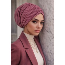 Aişe Tesettür Gülkurusu Çizgili Büzgülü Salaş Bone