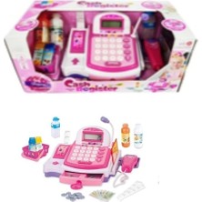 Sesli Işıklı Slip Çıkartan Pilli Yazar Kasa Market Oyun Seti 20 cm Pembe