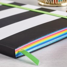 Uslucan Alışveriş Casebound Journal, Ciltli, Siyah-Beyaz Çizgili, 5.5" x 8.25", Parlak Renkli Sayfalar, 128 Çizgili Yaprak (92053)