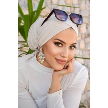 Aişe Tesettür Ekru Çapraz Bantlı Bone