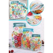 Uslucan Alışveriş Kavanoz Şeklinde Kilitli Buzdolabı Saklama Poşeti, Desenli, 3'lü Set, 25X17 Cm, 21X14 Cm, 15X11 cm