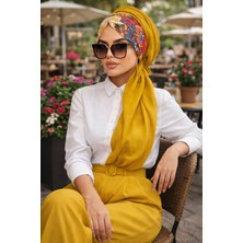 Aişe Tesettür Hardal Etnik Desen Büzgülü Hazır Şal