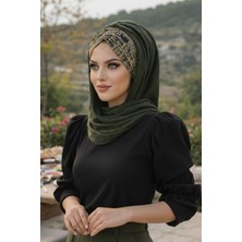 Aişe Tesettür Haki Yazı Desen Hazır Şal