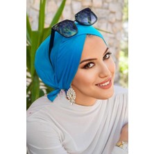 Aişe Tesettür Mavi Çapraz Bone / Deniz - Havuz Bonesi
