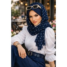 Aişe Tesettür Lacivert Çiçekli Baskılı Şapkalı Şal