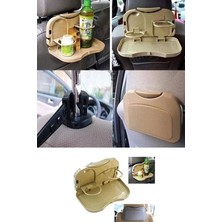 K-Yonlineticaret Araç Içi Koltuk Arkası Katlanabilir Bardak Tutuculu Bej Tepsi