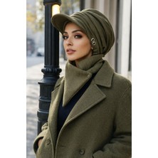 Aişe Tesettür Haki Kışlık Şapka ve Etol Takım