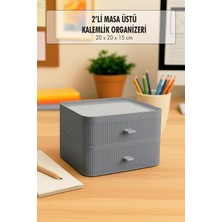Sb Shopping 2 Katlı Çekmeceli Kalemlik & Ofis Masa Üstü Düzenleyici & Çok Amaçlı Organizer Gri