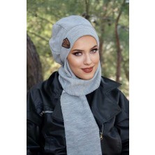 Aişe Tesettür Gri Armalı Tesettür Bere